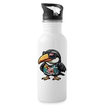 Toucan Bird Comic Holiday - Water bottle with straw - white - Right
