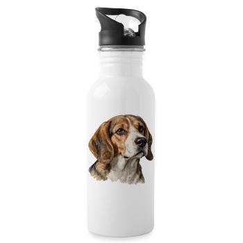 Vintage Beagle dog elegant portrait - Water bottle with straw - white - Right