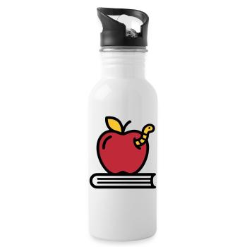 Apfel Buch Wurm Grundschule - Trinkflasche mit integriertem Trinkhalm - Weiß - Rechts