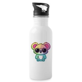 Regenbogen-Neon-Koala mit Brille - Trinkflasche mit integriertem Trinkhalm - Weiß - Rechts