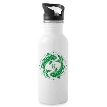 Fische Symbol – Sanft & Modern - Trinkflasche mit integriertem Trinkhalm - Weiß - Rechts