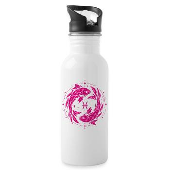 Fische Symbol – Sanft & Modern - Trinkflasche mit integriertem Trinkhalm - Weiß - Rechts