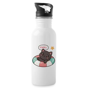 Chill Kitten auf bunten Boje - Trinkflasche mit integriertem Trinkhalm - Weiß - Rechts