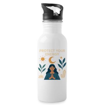 Schutz deiner Energie – Meditative Kraft - Trinkflasche mit integriertem Trinkhalm - Weiß - Rechts