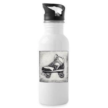 Retro Rollschuh - handgeschnitzte Druckvorlage - Trinkflasche mit integriertem Trinkhalm - Weiß - Rechts