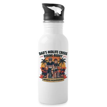 Father's bike buddy - dad and daughter on the bike - Water bottle with straw - white - Right
