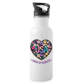 Ornate Embroidered Heart - Romantic Vintage Style - Water bottle with straw - white - Right