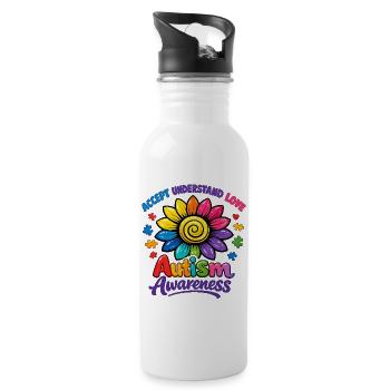Autism Awareness Sunflower - Water bottle with straw - white - Right