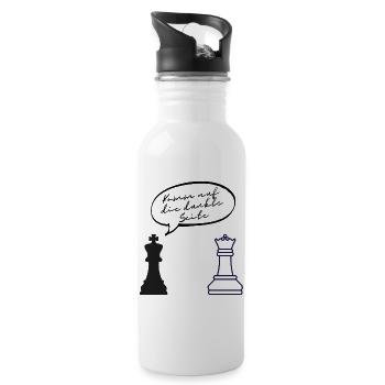 KOMM AUF DIE DUNKLE SEITE – LUSTIGER SPRUCH SCHACH - Trinkflasche mit integriertem Trinkhalm - Weiß - Rechts