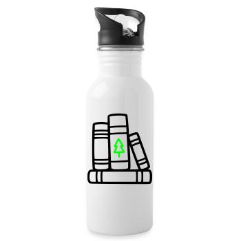 Bücherstapel Baum Natur Lesen Buchclub Wald - Trinkflasche mit integriertem Trinkhalm - Weiß - Rechts