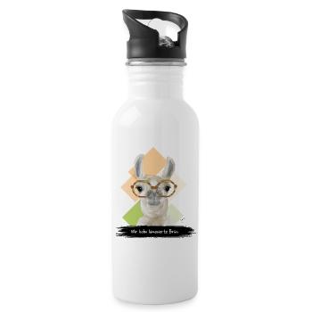 JvG Lama "Wir hobn lamanierte Brün." - Trinkflasche mit integriertem Trinkhalm - Weiß - Rechts