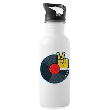Vinyl Album with Hand Showing Peace Sign - Water bottle with straw - white - Right