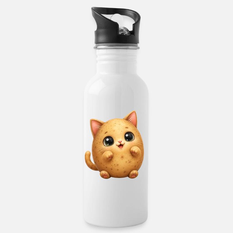 Chat de Patate mignon - Gourde avec paille intégrée - blanc