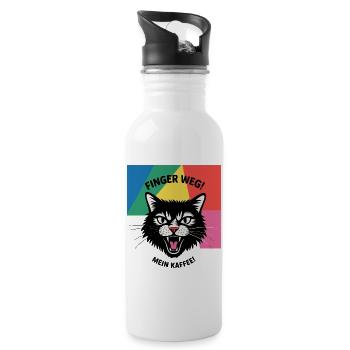 Katzen Kaffee Fun - Trinkflasche mit integriertem Trinkhalm - Weiß - Rechts