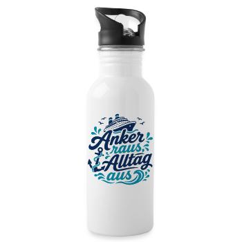 Anchor out, everyday life off - Water bottle with straw - white - Right