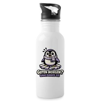 Guten Morgen Pinguin auf Eis - Trinkflasche mit integriertem Trinkhalm - Weiß - Rechts