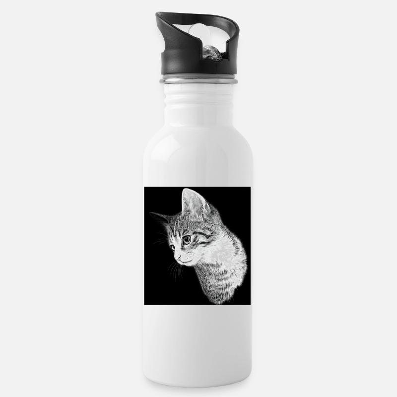 Silhouette de chat en noir et blanc - Gourde avec paille intégrée - blanc