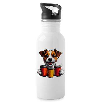 Le chien joyeux avec la tasse à café trio - Gourde avec paille intégrée - blanc - Droite