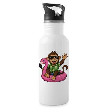 Tropical Monkey on Flamingo Pool Float - Water bottle with straw - white - Right