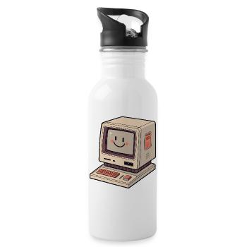 Retro computer kawaii smile - Water bottle with straw - white - Right