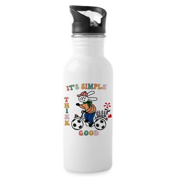 Hase mit Fahrrad Fußball - Trinkflasche mit integriertem Trinkhalm - Weiß - Rechts