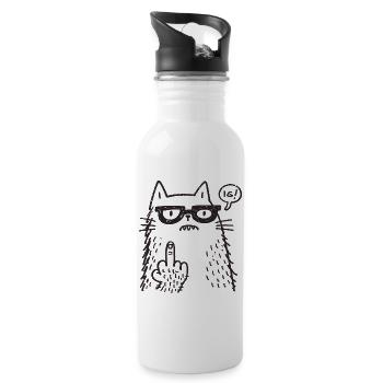 Brillenkatze mit Mittelfinger - Trinkflasche mit integriertem Trinkhalm - Weiß - Rechts