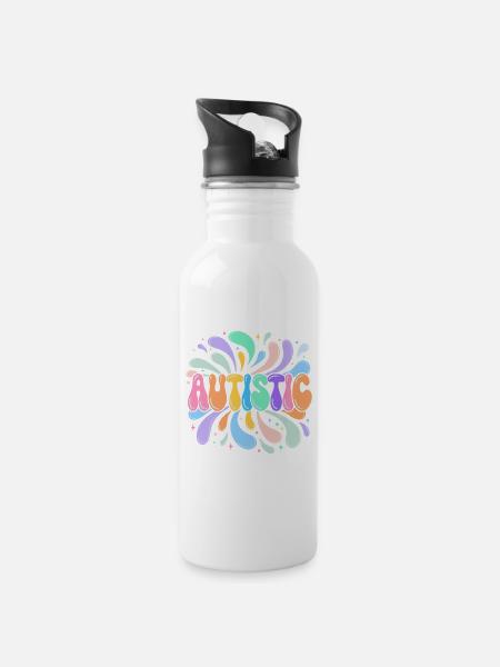 Autistischer Regenbogenspritzer - Trinkflasche mit integriertem Trinkhalm - Weiß
