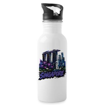 Singapore Neon Skyline & Merlion - Water bottle with straw - white - Right