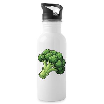 Vivid Broccoli Cartoon - Water bottle with straw - white - Right