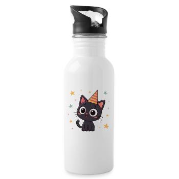 Black cat striped party hat - Water bottle with straw - white - Right
