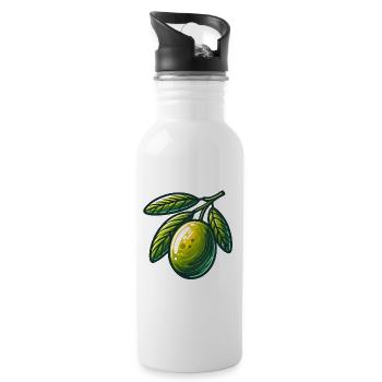Goldene Olive auf Ast – Fruchtmotiv - Trinkflasche mit integriertem Trinkhalm - Weiß - Rechts