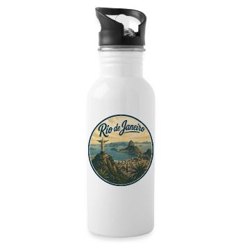 Rio de Janeiro Retro Skyline Badge - Trinkflasche mit integriertem Trinkhalm - Weiß - Rechts