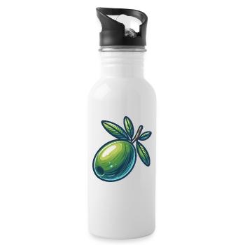 Stylized Olive Emerald - Water bottle with straw - white - Right