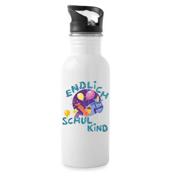 Endlich Schulkind  - Trinkflasche mit integriertem Trinkhalm - Weiß - Rechts