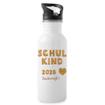 Schulkind 2026 Zuckersüß - Trinkflasche mit integriertem Trinkhalm - Weiß - Rechts
