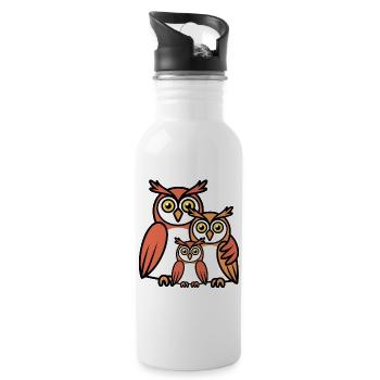 Eulen Cartoon - Trinkflasche mit integriertem Trinkhalm - Weiß - Rechts