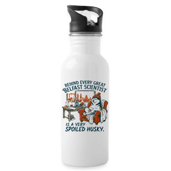 Belfast Scientist And Very Spoiled Husky - Water bottle with straw - white - Right
