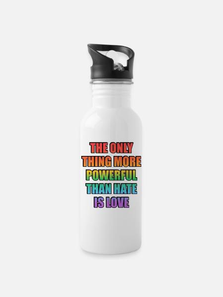 Love Over Hate Rainbow Gradient LGBT Pride - Trinkflasche mit integriertem Trinkhalm - Weiß