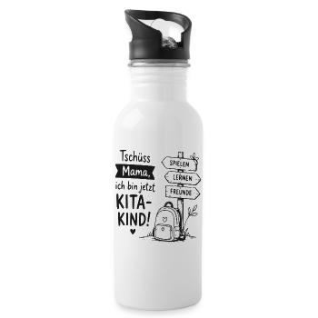 Kita Kind Abschiedsmotiv - Trinkflasche mit integriertem Trinkhalm - Weiß - Rechts