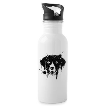 Labrador-Farbspritzer Hundekopf Schwarz - Trinkflasche mit integriertem Trinkhalm - Weiß - Rechts