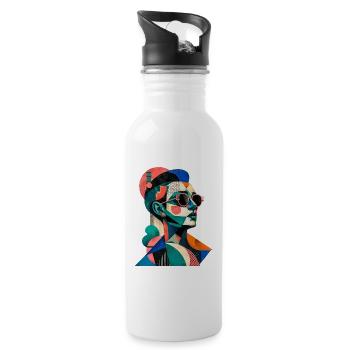 Kubistisches Farbporträt mit Sonnenbrille - Trinkflasche mit integriertem Trinkhalm - Weiß - Rechts