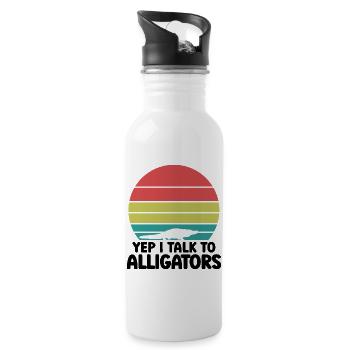 Alligator Silhouette Retro - Water bottle with straw - white - Right