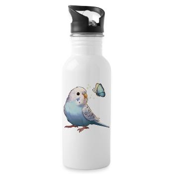 Wellensittich mit Schmetterling - Trinkflasche mit integriertem Trinkhalm - Weiß - Rechts