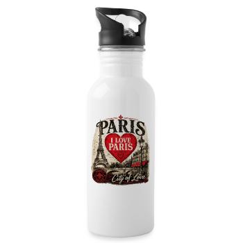 Paris Herz Stadt der Liebe - Trinkflasche mit integriertem Trinkhalm - Weiß - Rechts