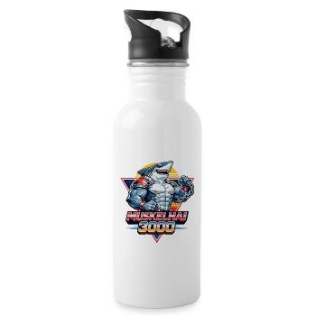 Muskelhai 3000 – Retro 80s Shark - Trinkflasche mit integriertem Trinkhalm - Weiß - Rechts
