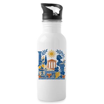 Antike Säulen und Sonne Collage - Trinkflasche mit integriertem Trinkhalm - Weiß - Rechts