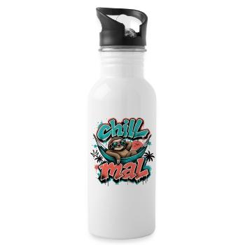 Chill Mal  Cooles Faultier Graffiti Design - Trinkflasche mit integriertem Trinkhalm - Weiß - Rechts