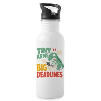 T-Rex with small arms in the office - Water bottle with straw - white - Right