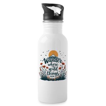 Hiking - Wander Where the Wild Things Grow - Water bottle with straw - white - Right