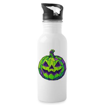 Green Purple Halloween Mosaic Pumpkin - Water bottle with straw - white - Right